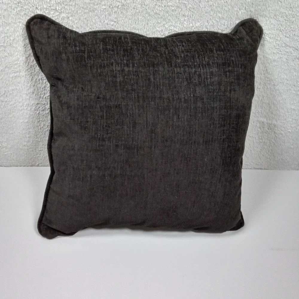 Black Chenille Textured Square Throw Pillow‎ 16x16 Piped Edge Soft Cushion